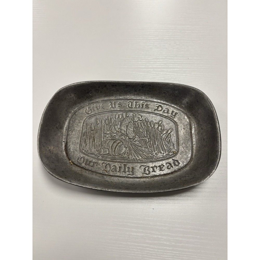 Vintage Wilton Armetale Give Us This Day Our Daily Bread Pewter Dish Tray USA